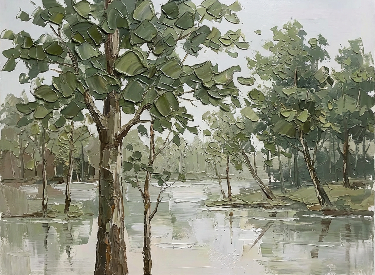 Forest Landscape Painting – Impressionist Palette Knife Style – Green & Earth Tones –  Handcrafted Painting