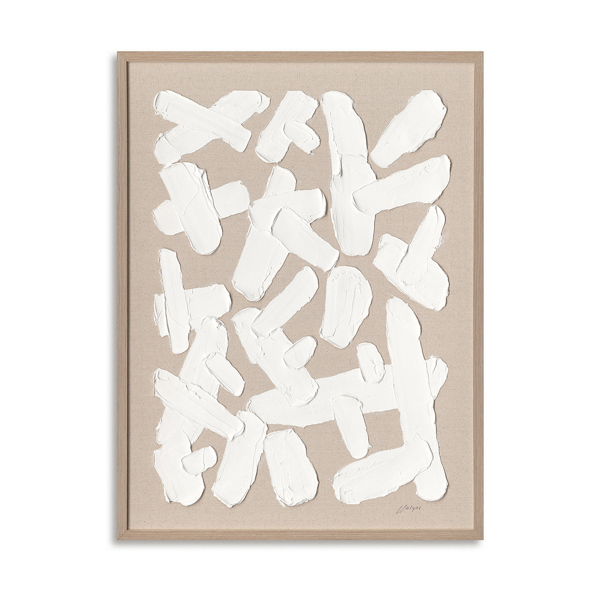 Bold white textures on natural canvas embody purity, simplicity, and modern abstract elegance