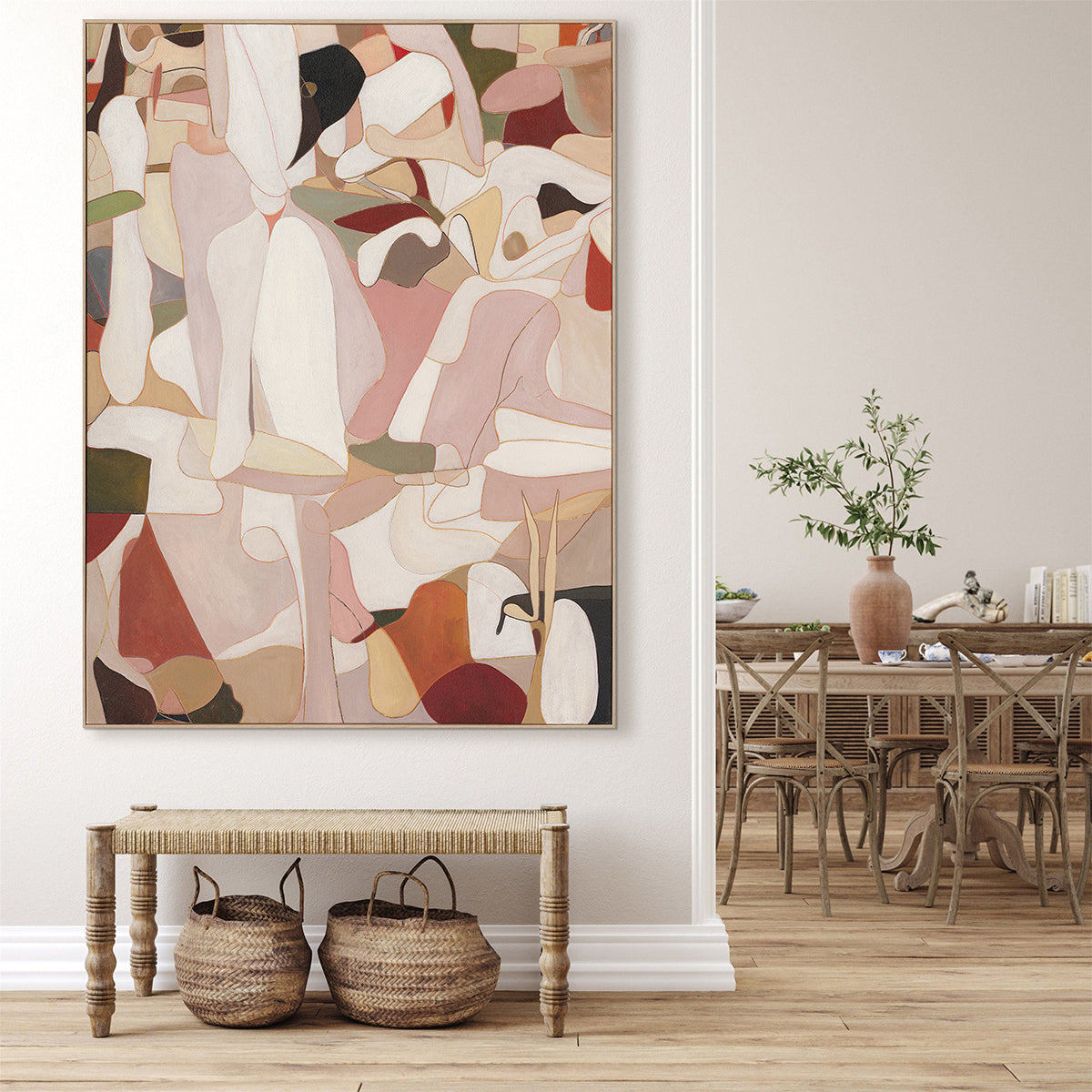 Hand-Painted Canvas Wall Art Abstract Figurative Composition in Warm Earth Tones
