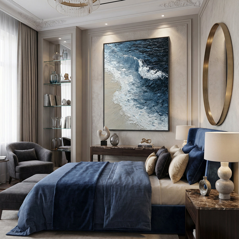 Tide Edge Motion | Contemporary Abstract Ocean Handmade Oil Painting Wall Art