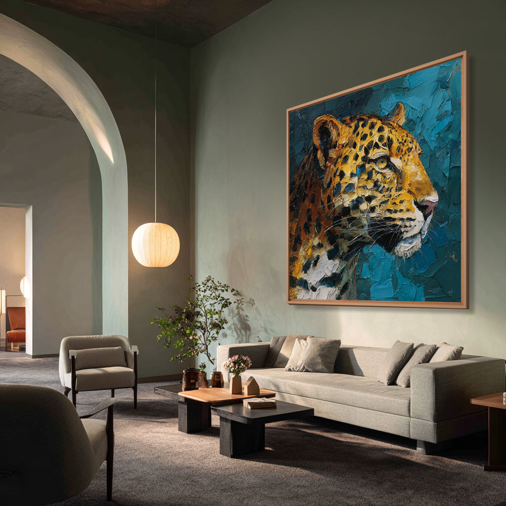 Handcrafted Painting Regal Roar The Majestic Leopard in Bold Colors and Textured Elegance