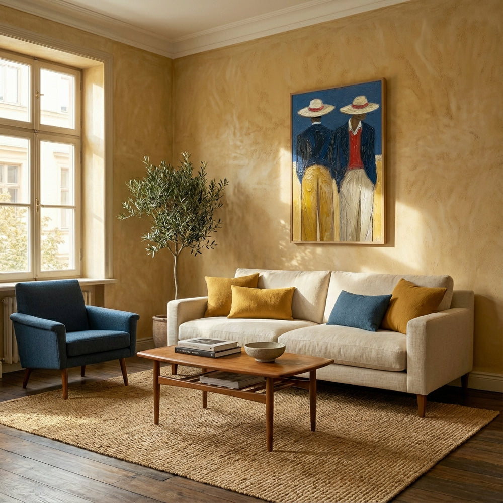 Two Gentlemen in Hats – Modern Figurative Style Handmade Oil Painting Wall Art