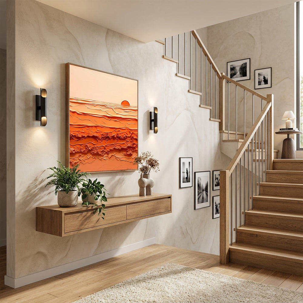 Sunrise Harmony – Abstract Texture Landscape in Warm Orange Tones, Sunset Over Waves