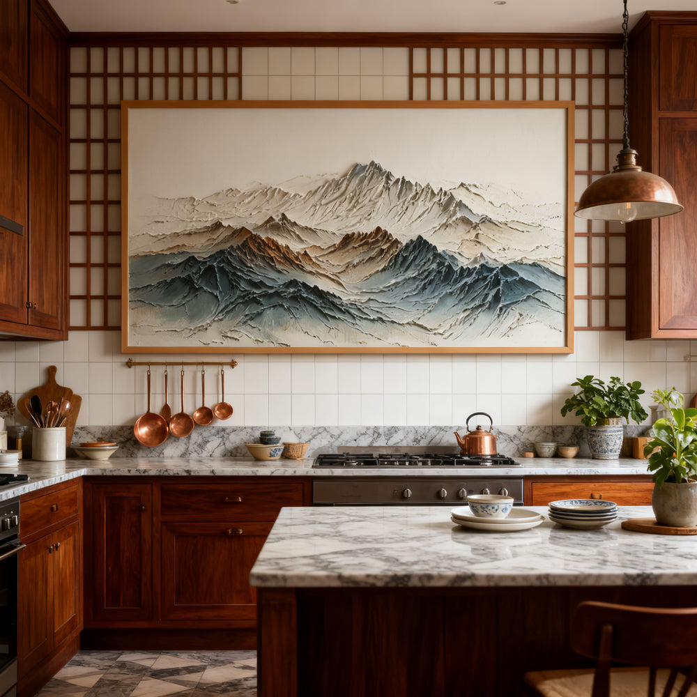 Layered Mountain Peaks – Textured Abstract Landscape Handmade Oil Painting Wall Art