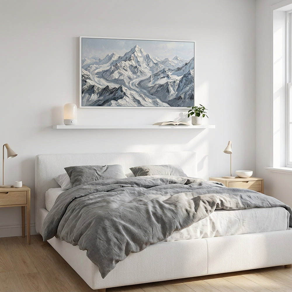 Frozen Rivers of the Summit – Impressionist Snow Mountain Oil-Style Artwork Handcrafted Painting