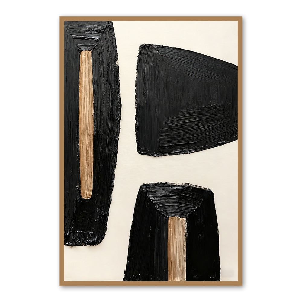 Geometric Noir Texture Forms – Modern Minimalist Style Handmade Abstract Oil Painting Wall Art