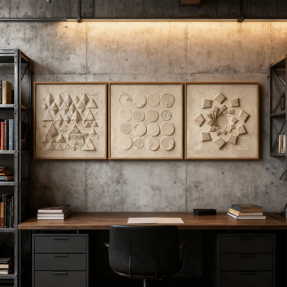 Counting Rhythm - Geometric Abstract Style Hand-Painted Oil Painting（set of 3）