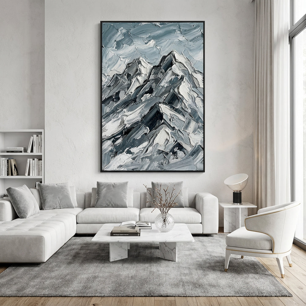 Echoes of the Frosted Peaks – Impressionist Textured Mountain Oil-Style Artwork Handmade paintings