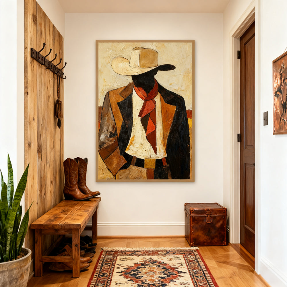 Western Cowboy Silhouette – Modern Abstract Figurative Handmade Oil Painting Wall Art