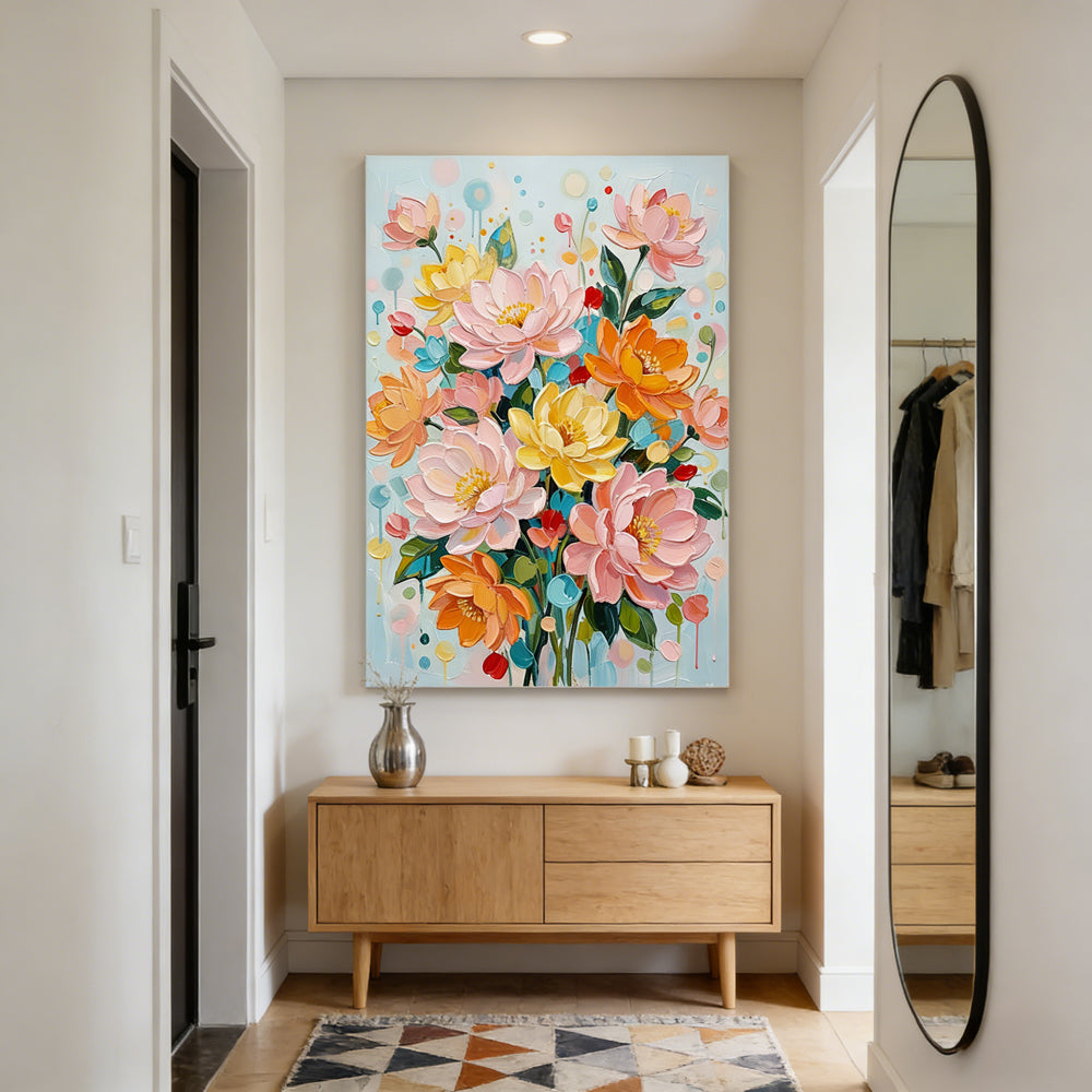 Garden Melody Bloom | Contemporary Abstract Floral Handmade Oil Painting Wall Art