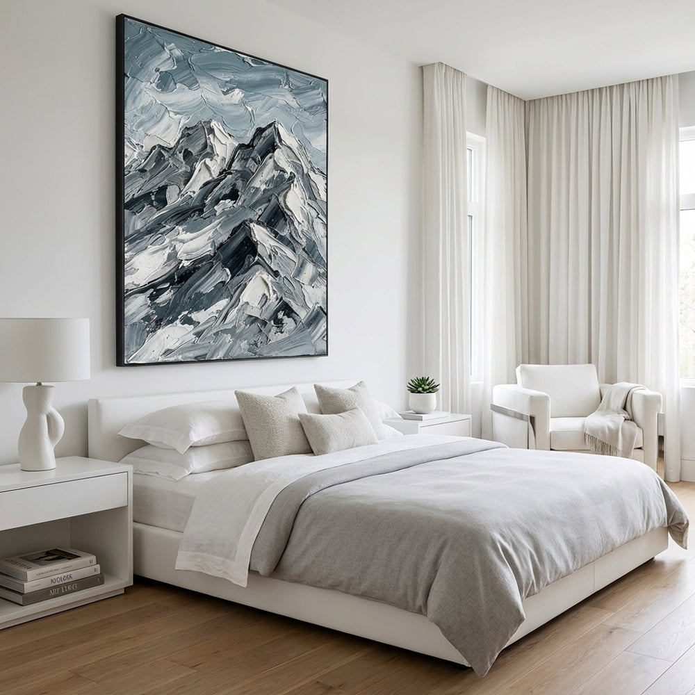 Echoes of the Frosted Peaks – Impressionist Textured Mountain Oil-Style Artwork Handmade paintings