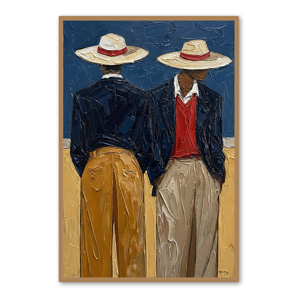 Two Gentlemen in Hats – Modern Figurative Style Handmade Oil Painting Wall Art