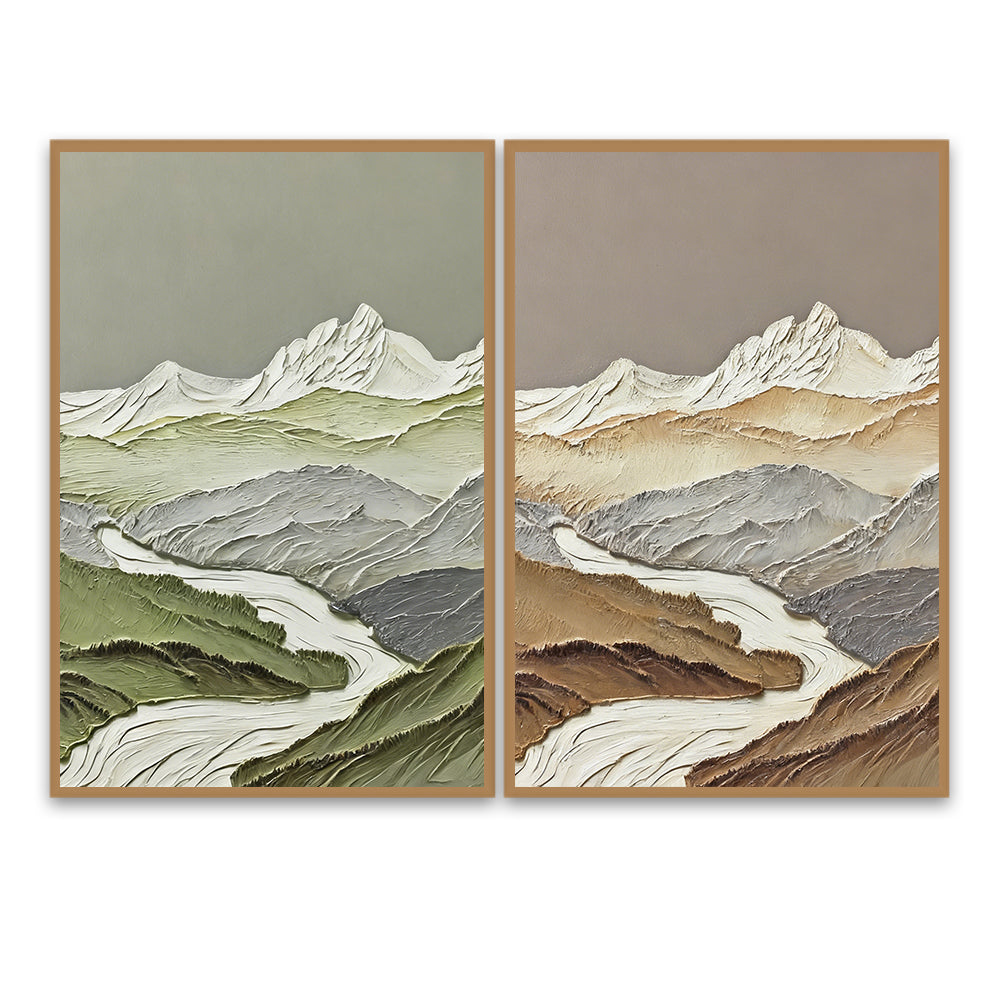 Whispering Peaks – Modern Landscape Texture Painting, Handmade Oil Wall Art for Living Room Decor (Set of 2)