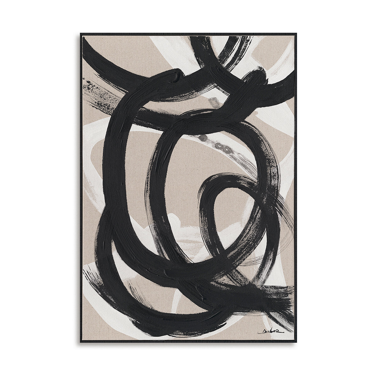 Handgemalte Leinwand Wandkunst Modern Schwarz Pinselstrich Abstrakt 