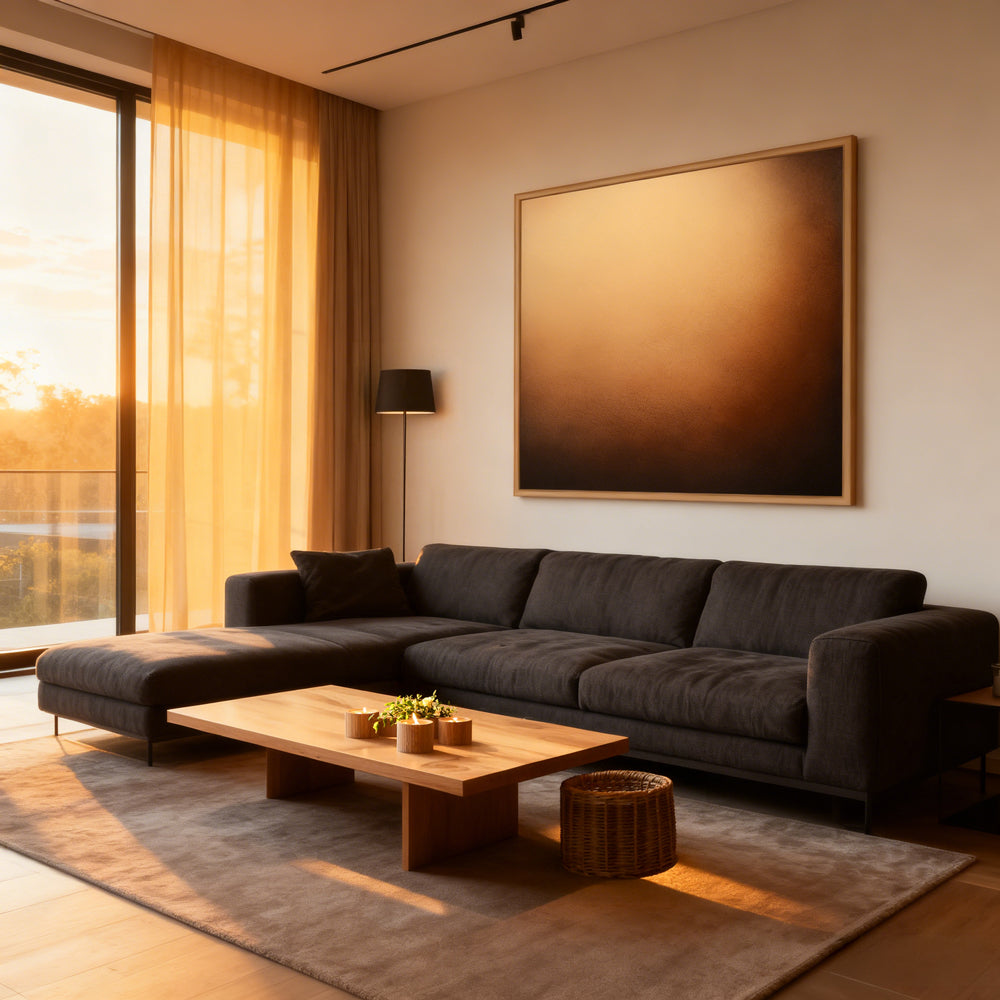 Golden Dusk Gradient Texture Art – Minimalist Abstract Style Handmade Oil Painting Wall Art