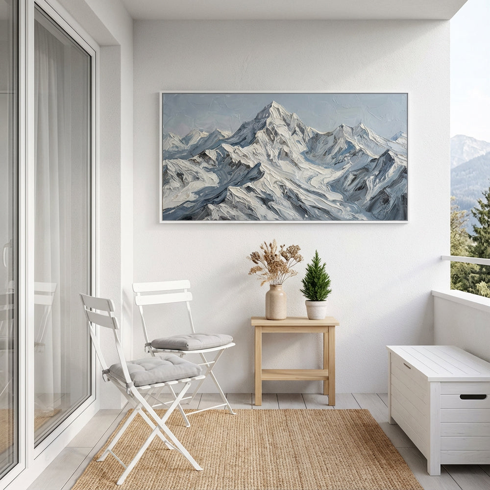 Crest of the Silent Range – Impressionist Snow Mountain Oil-Style Artwork Handcrafted Painting