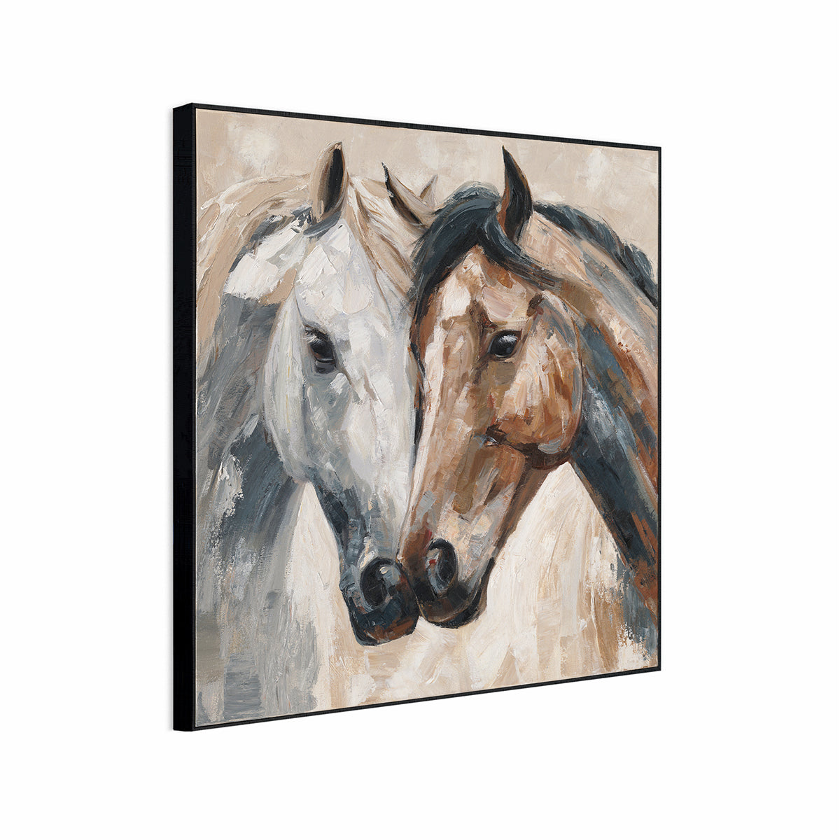 Hand-Painted Canvas Wall Art Pair of Horses Portrait