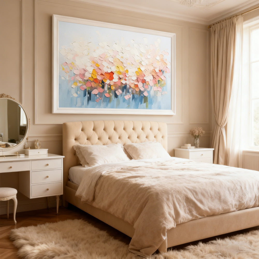 Blooming Petal Symphony – Abstract Impasto Style Handmade Oil Painting Wall Art