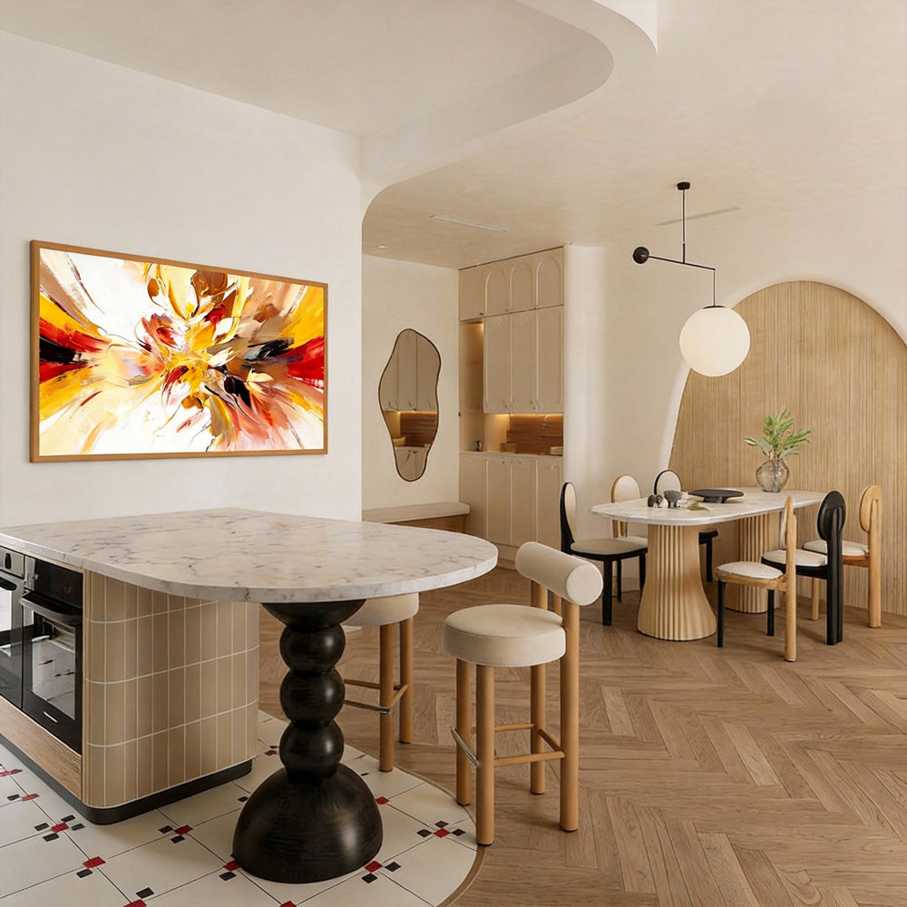 Radiant Bloom – Modern Abstract Floral Style Handmade Oil Painting Wall Art-Landscape Orientation