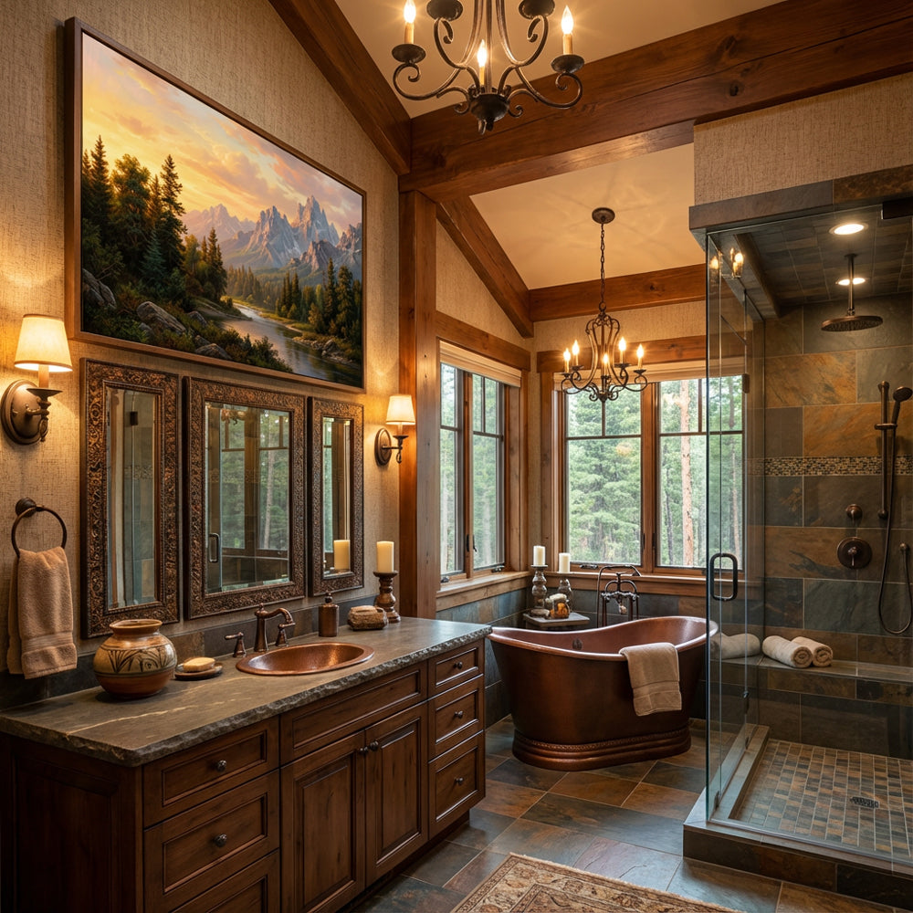 Golden Horizon Peaks – Realist Sunset Mountain Landscape Oil-Style Artwork Handcrafted Painting