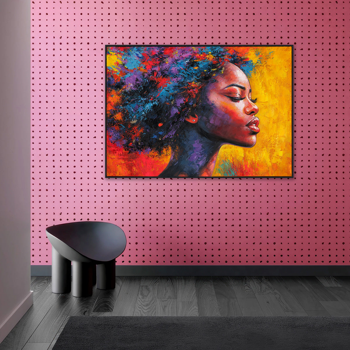 Vibrant Afro Beauty Handcrafted Oil Painting