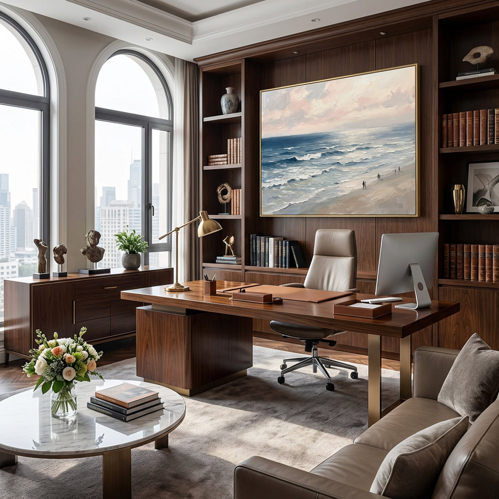 Coastal Serenity Walk | Modern Impressionist Seascape Style Hand-Painted Oil Painting Wall Art