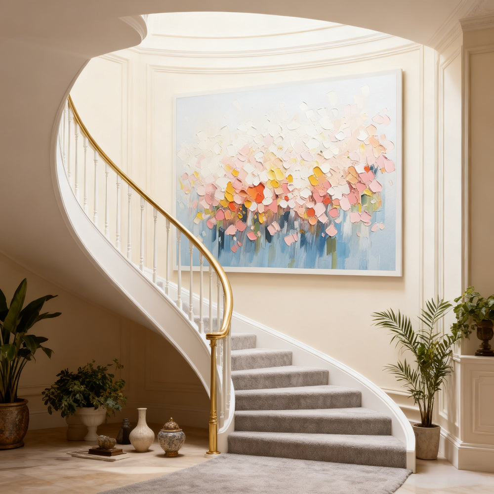 Blooming Petal Symphony – Abstract Impasto Style Handmade Oil Painting Wall Art