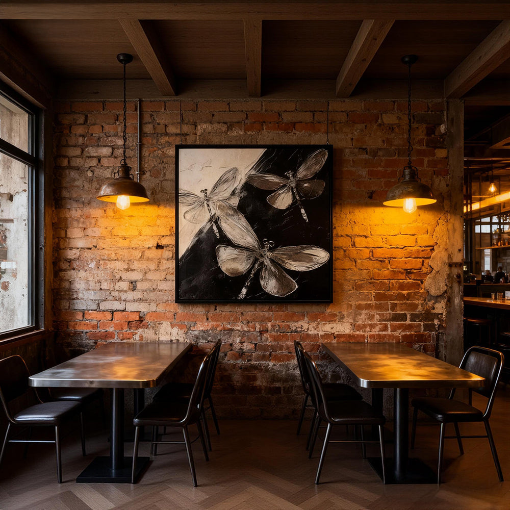 Dance of Shadows – Modern Minimalist Insect Theme Handmade Oil Painting Wall Art