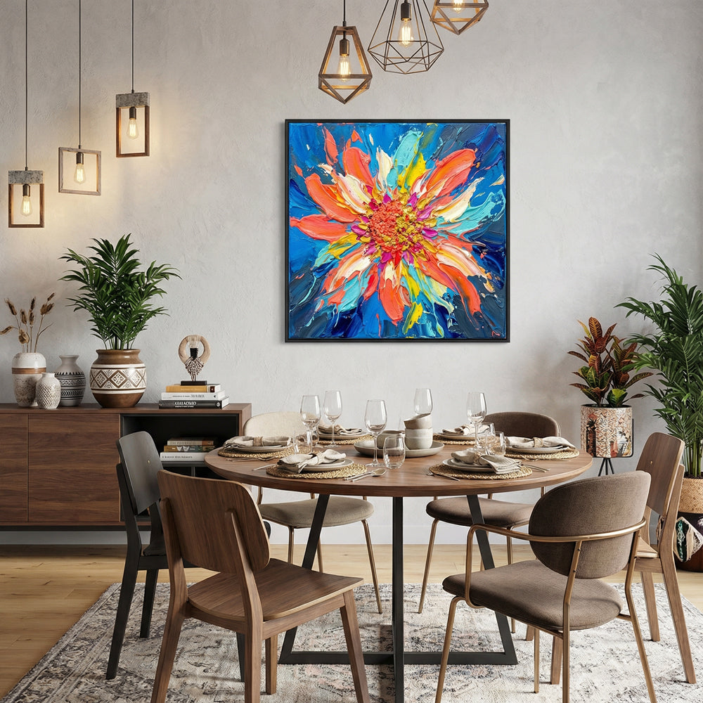 Vivid Petal Core | Contemporary Abstract Floral Palette Knife Handmade Oil Painting Wall Art
