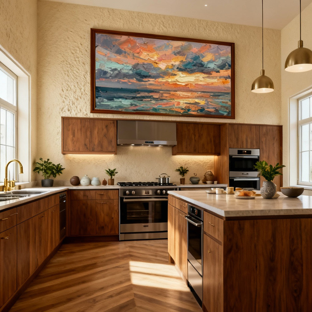 Tidal Horizon Glow – Modern Impressionist Hand-Painted Seascape Oil Painting Wall Art