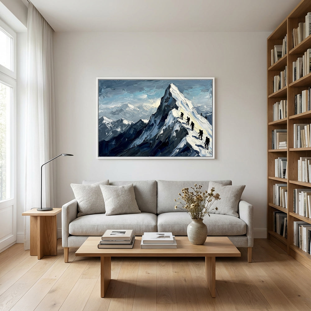 Climbers of the Peak – Impressionist Alpine Adventure Oil-Style Artwork Handcrafted Painting