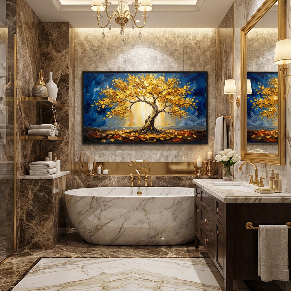Golden Tree of Light | Modern Abstract Landscape Style Hand-Painted Oil Painting Wall Art