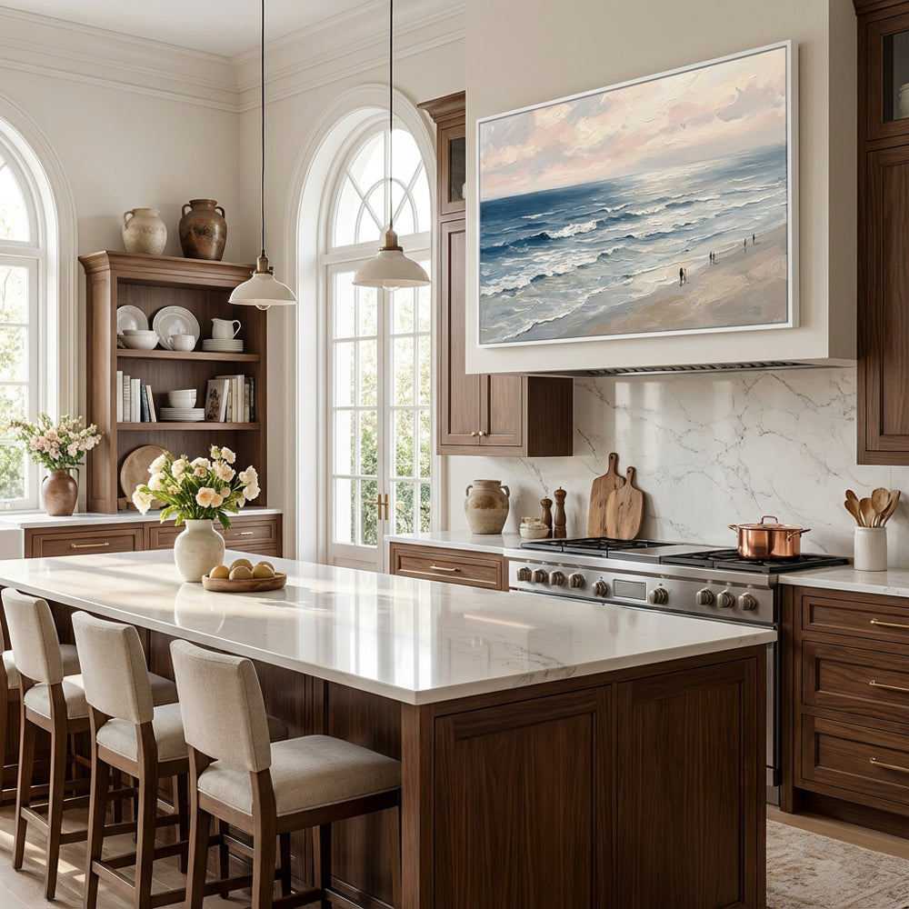 Coastal Serenity Walk | Modern Impressionist Seascape Style Hand-Painted Oil Painting Wall Art