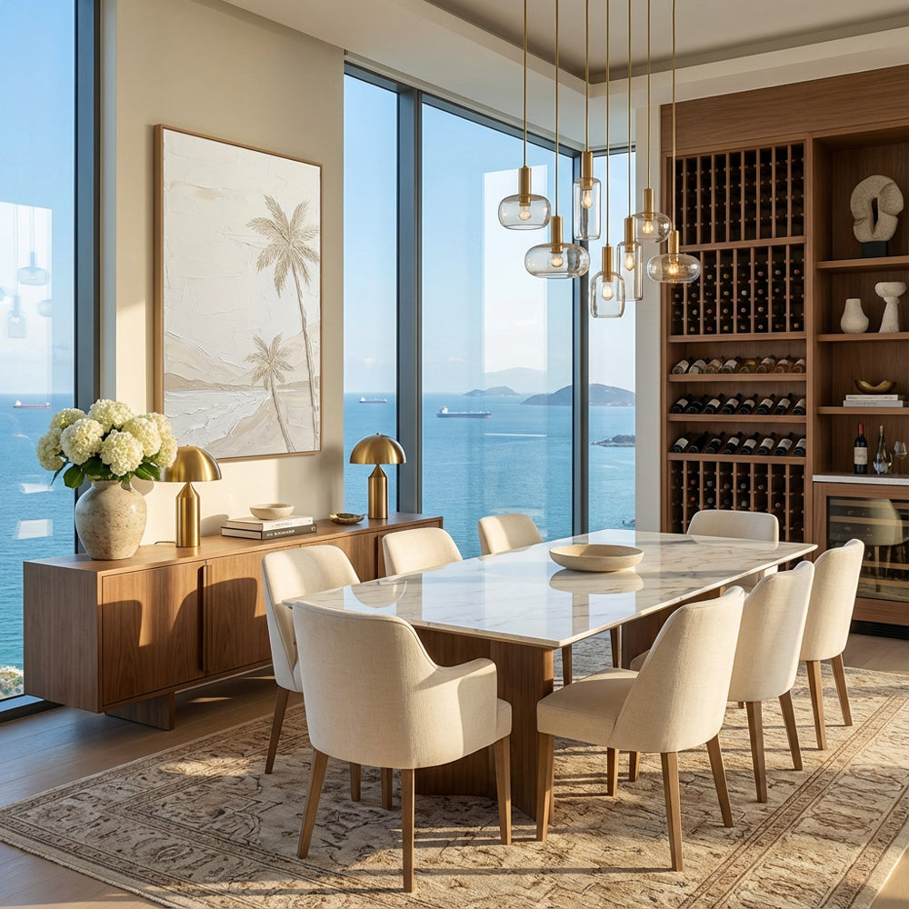 Coastal Palm Whisper | Minimal Textured Seascape Style Hand-Painted Oil Painting Wall Art