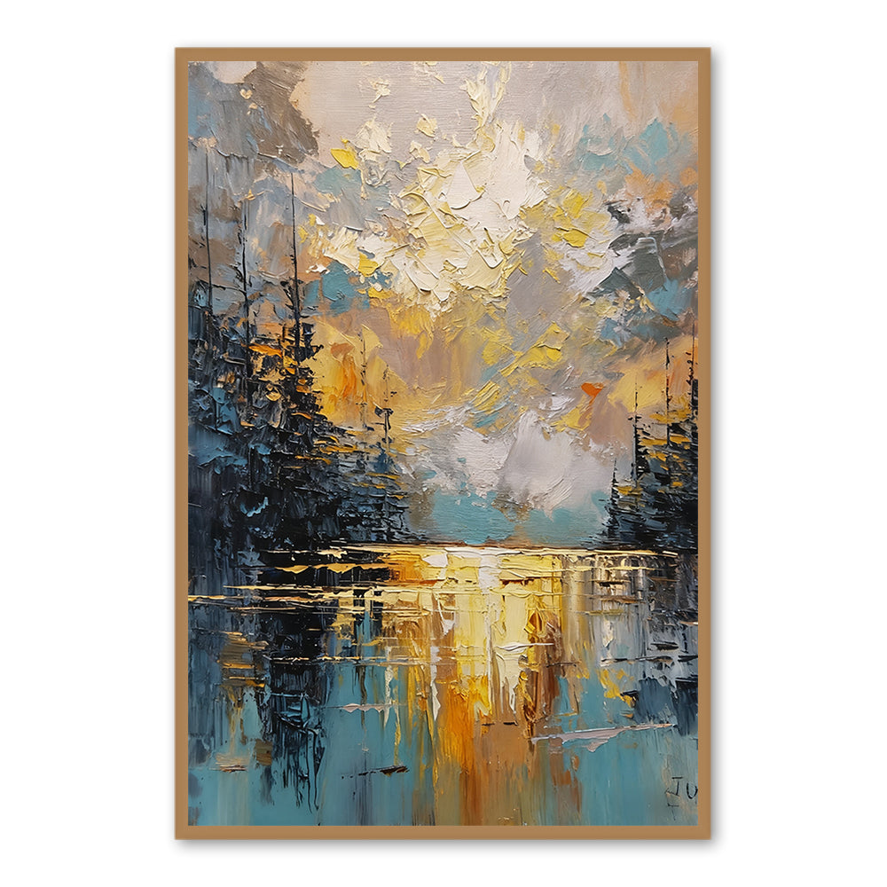 Sunlit Forest Reflections – Impressionist Textured Hand-Painted Oil Wall Art