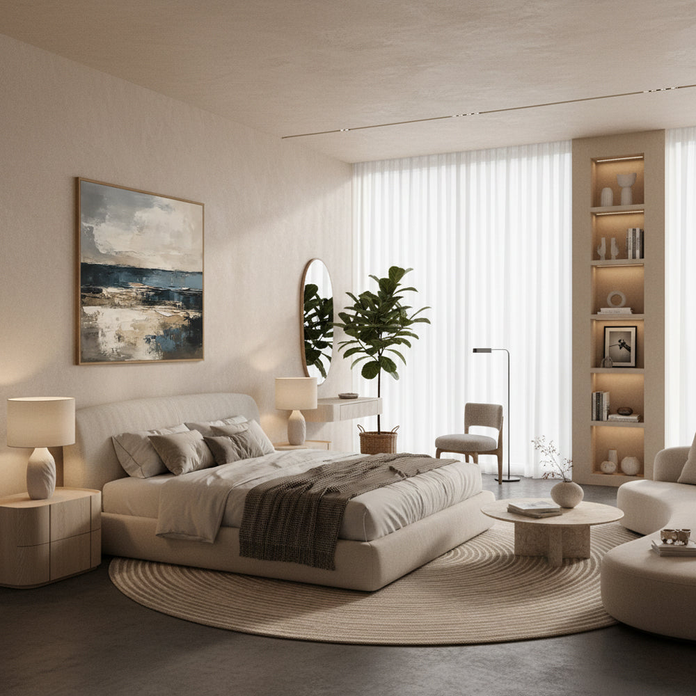 Coastal Horizon Theme Painting – Modern Abstract Style Handmade Oil Painting Wall Art