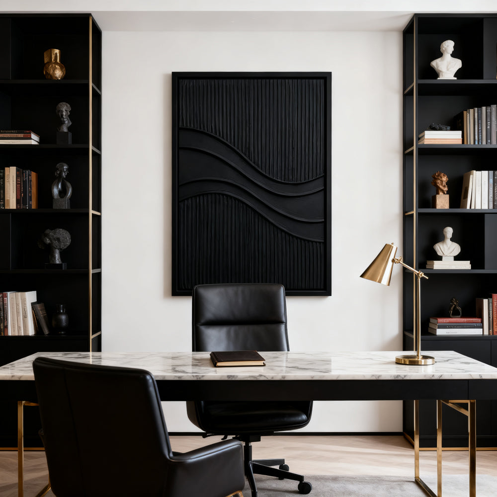 Black Wave Texture – Minimalist Abstract Style Handmade wall art paintings