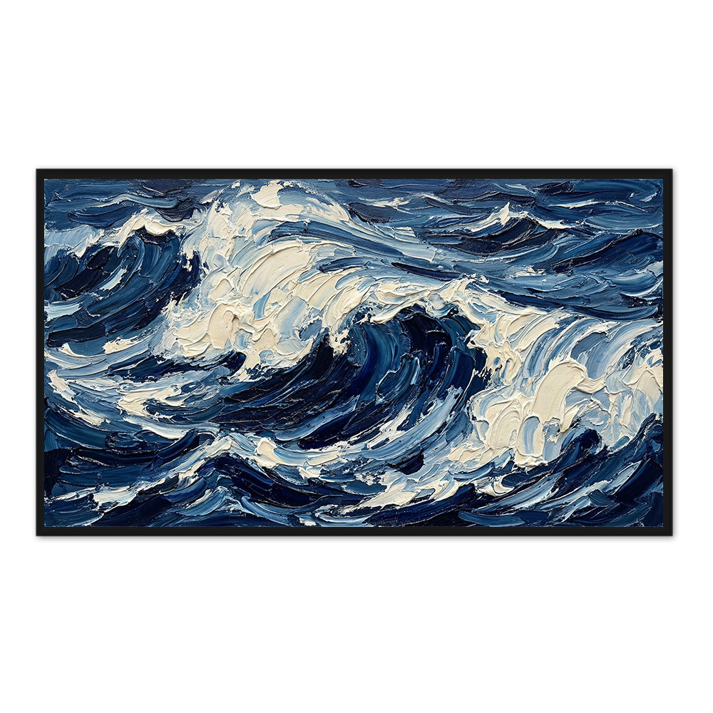 Endless Blue Waves | Contemporary Abstract Ocean Handmade Oil Painting Wall Art
