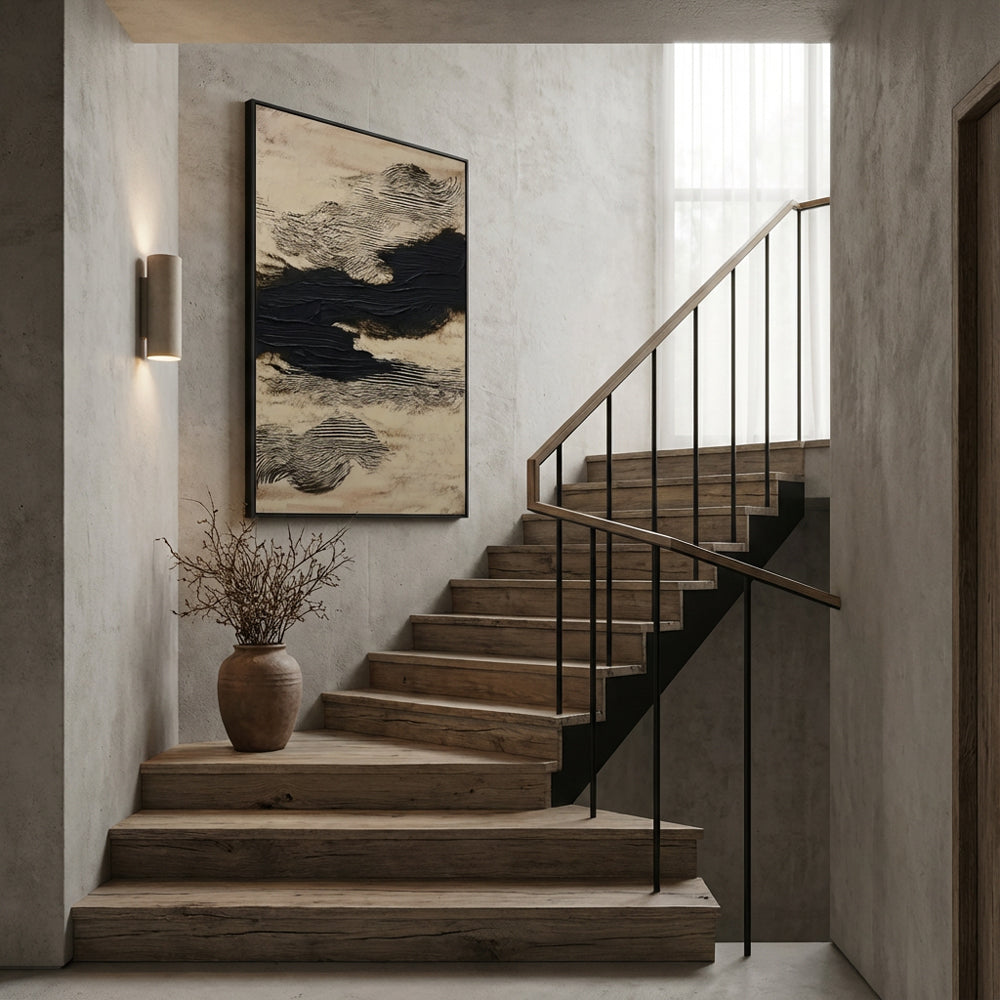 Silent Flow of Shadows – Abstract Textured Minimalist Oil-Style Artwork Handcrafted Painting