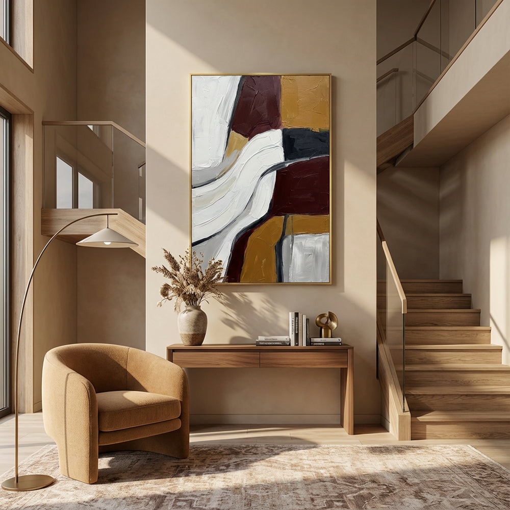 Silent Motion Lines | Contemporary Abstract Minimal Style Hand-Painted Oil Painting Wall Art