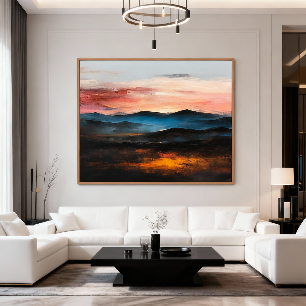 Sunset Mountain Landscape Theme Painting – Modern Impressionist Style Handmade Oil Painting Wall Art