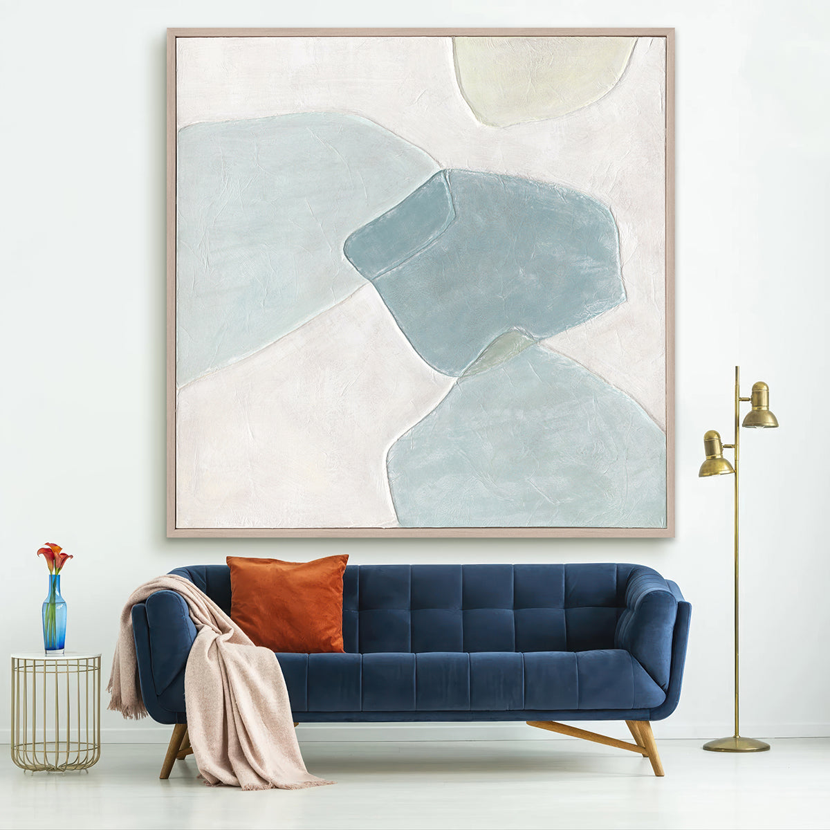 Soft aqua tones and abstract forms bring calm, balance, and timeless sophistication