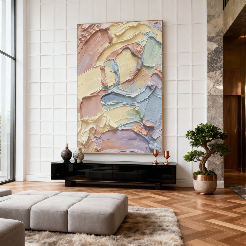 Pastel Abstract Oil Painting, Textured Art, Wall Décor