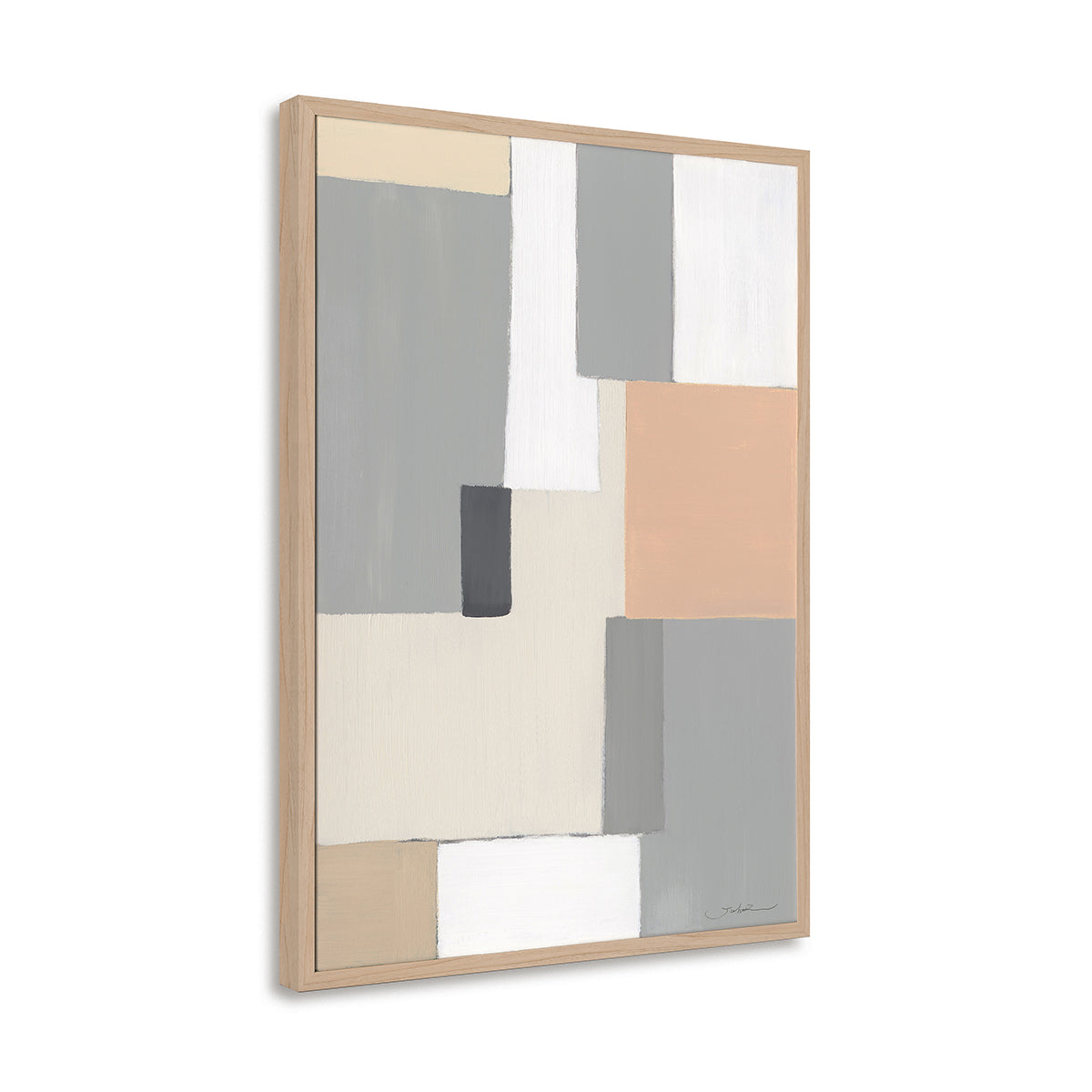 Hand-Painted Canvas Wall Art Geometric Color Block Design