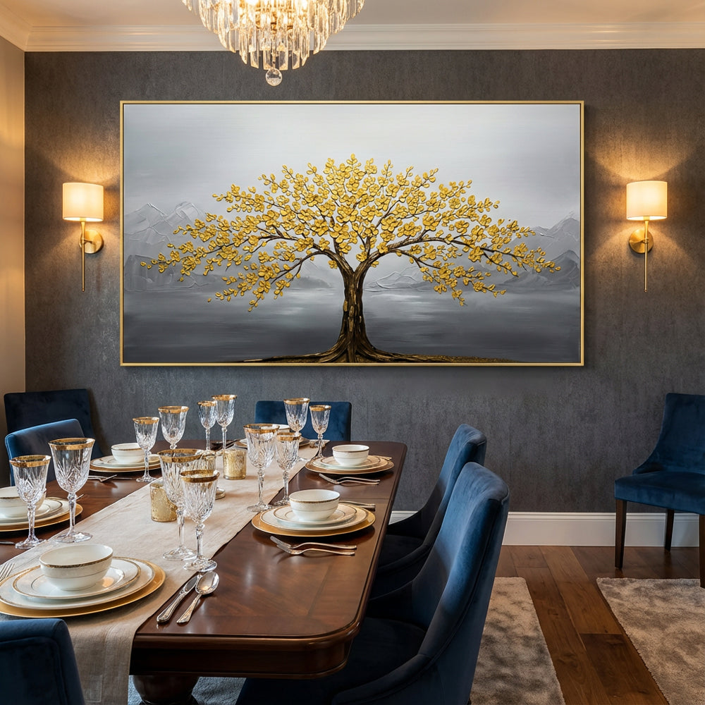 Golden Blossom Tree Painting – Modern Textured Art Style  Handcrafted  wall art
