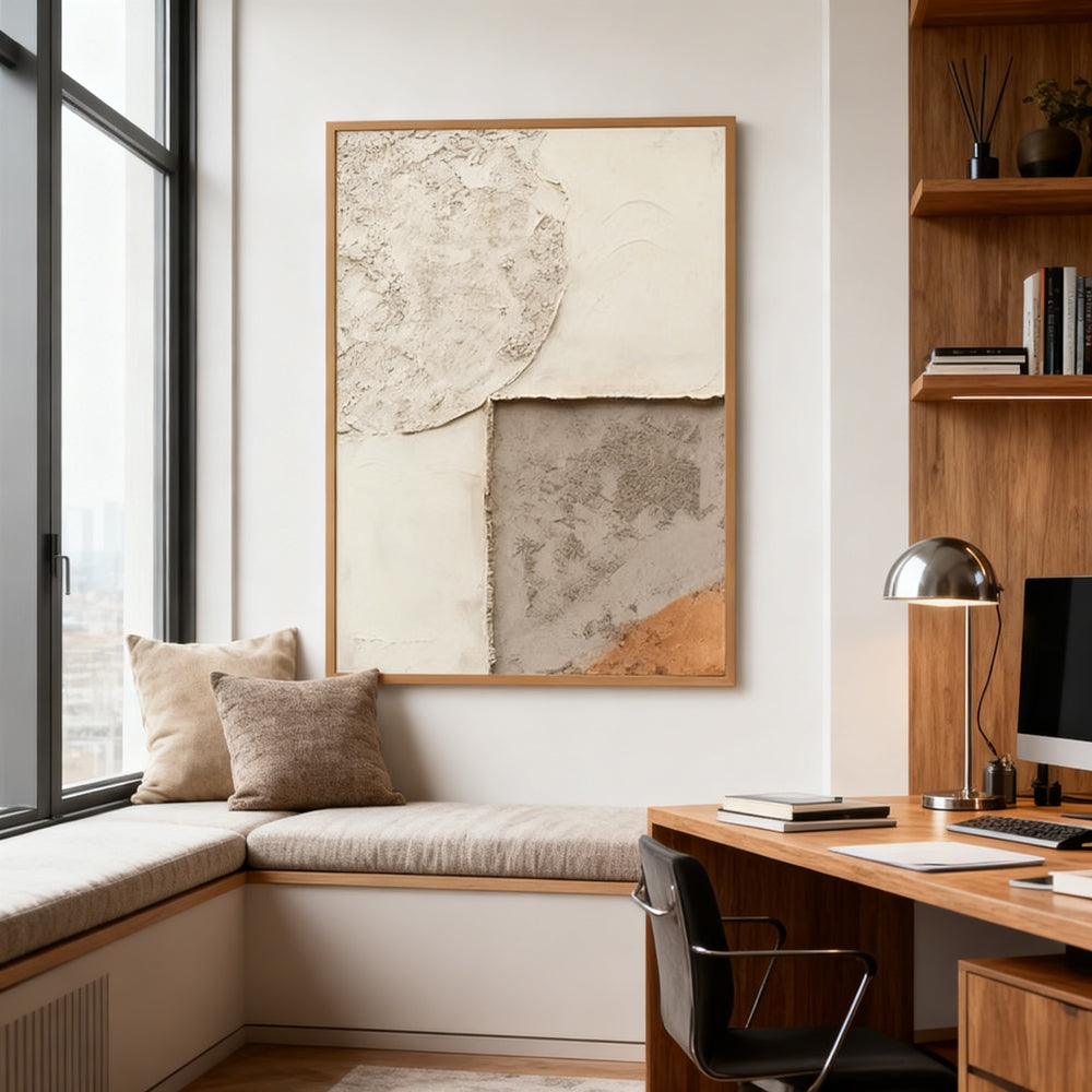 Textured Geometric Blocks Theme Painting – Modern Abstract Style Handmade Texture Wall Art