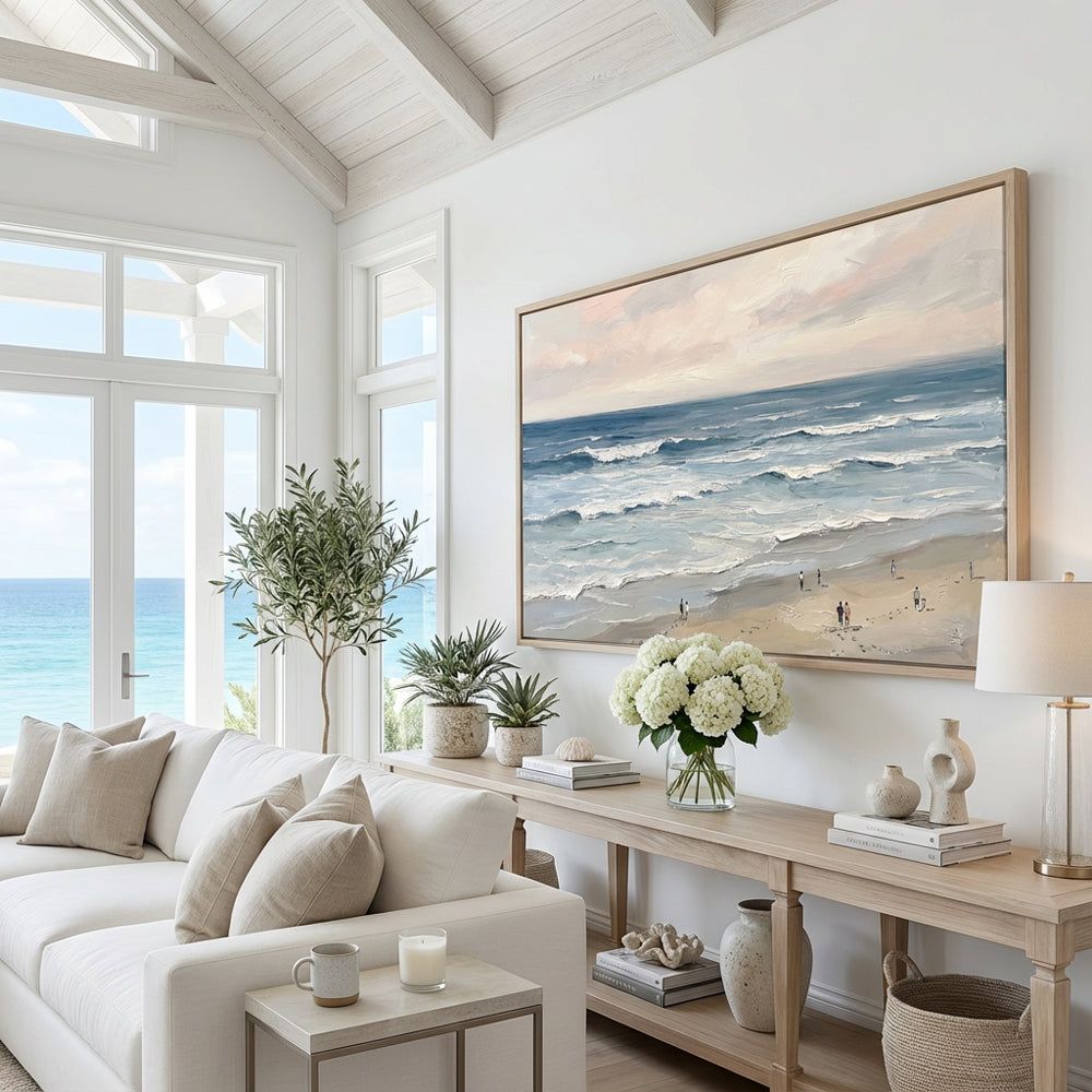 Endless Shoreline Calm | Contemporary Minimal Seascape Style Hand-Painted Oil Painting Wall Art
