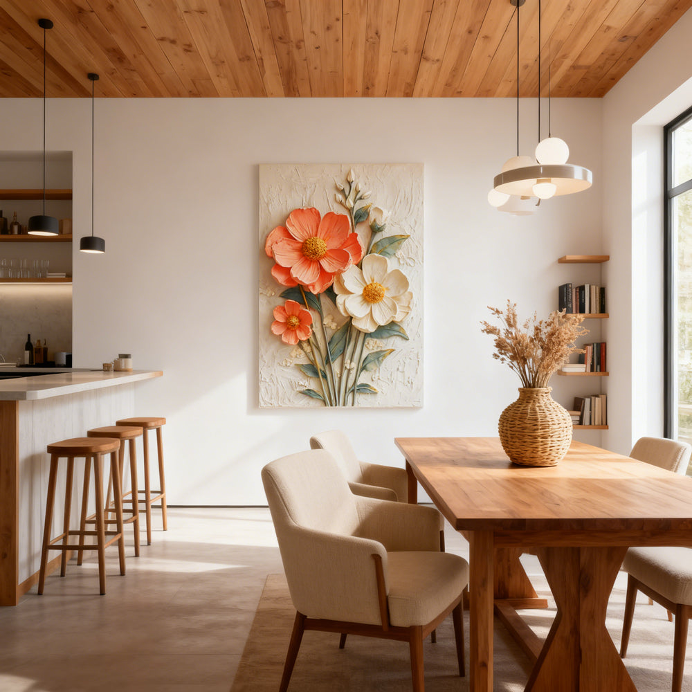 Blooming Petals Floral Texture Art – Impressionistic Style Handmade Oil Painting Wall Art