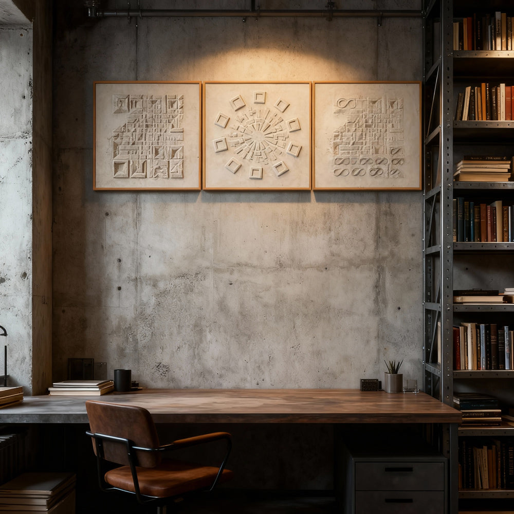 Numerical Rhythm - Minimalist Abstract Style Hand-Painted Oil Painting（set of 3）