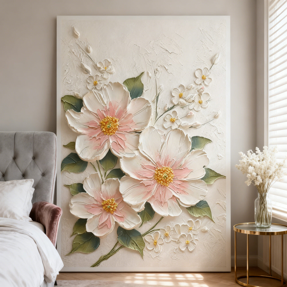 Blossoming Harmony Floral Texture Art – Impressionistic Style Handmade Oil Painting Wall Art